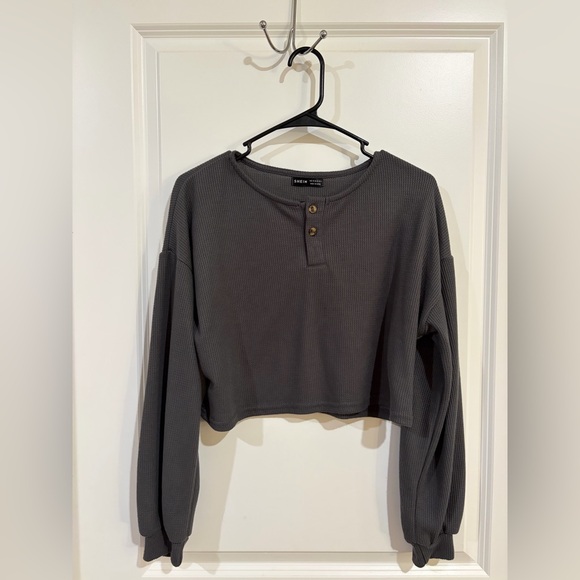 SHEIN Tops - Charcoal Waffle-Knit Cropped sweater